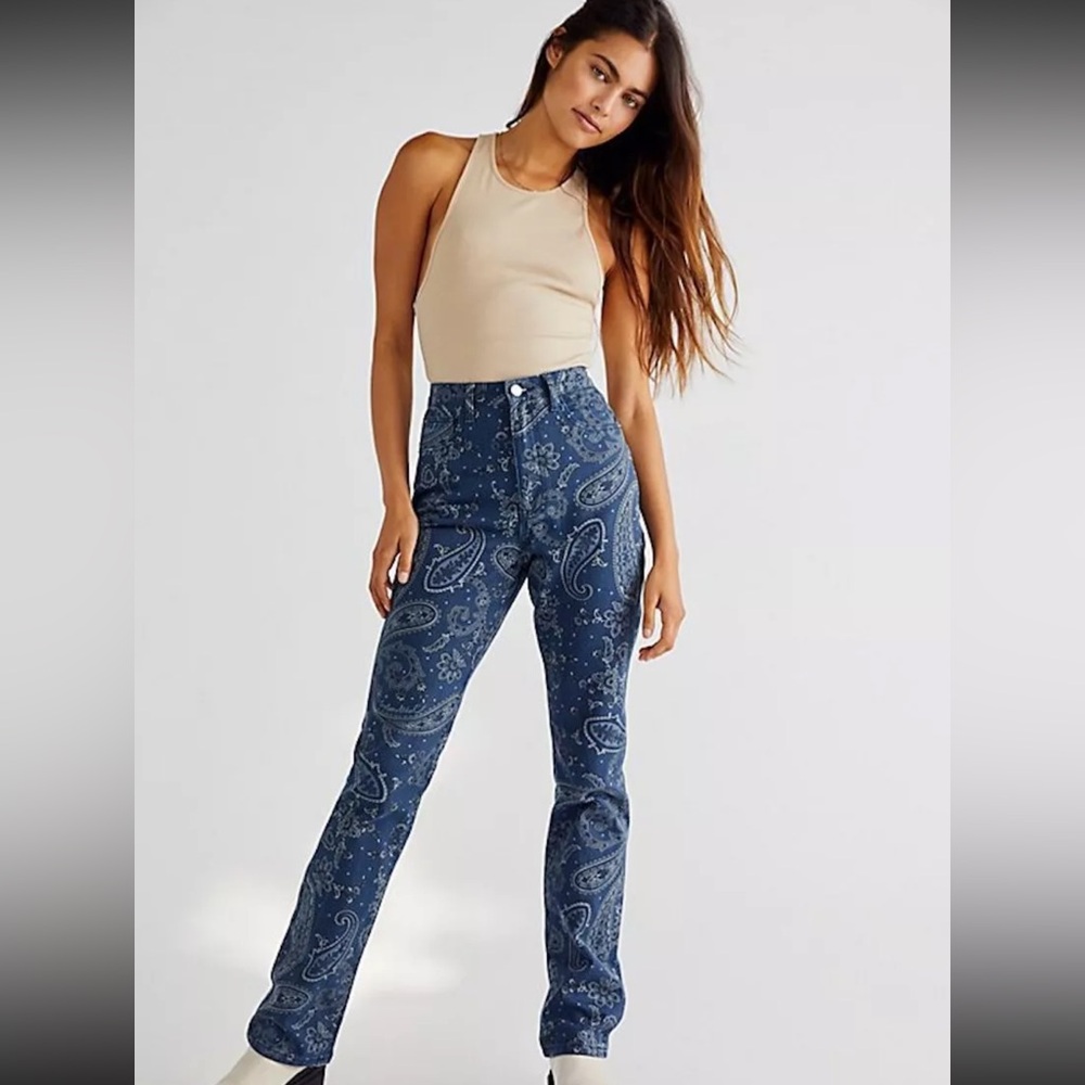 WeWoreWhat The Icon Paisley Print Women's High Rise Jeans Straight Leg Sz 25 NWT
